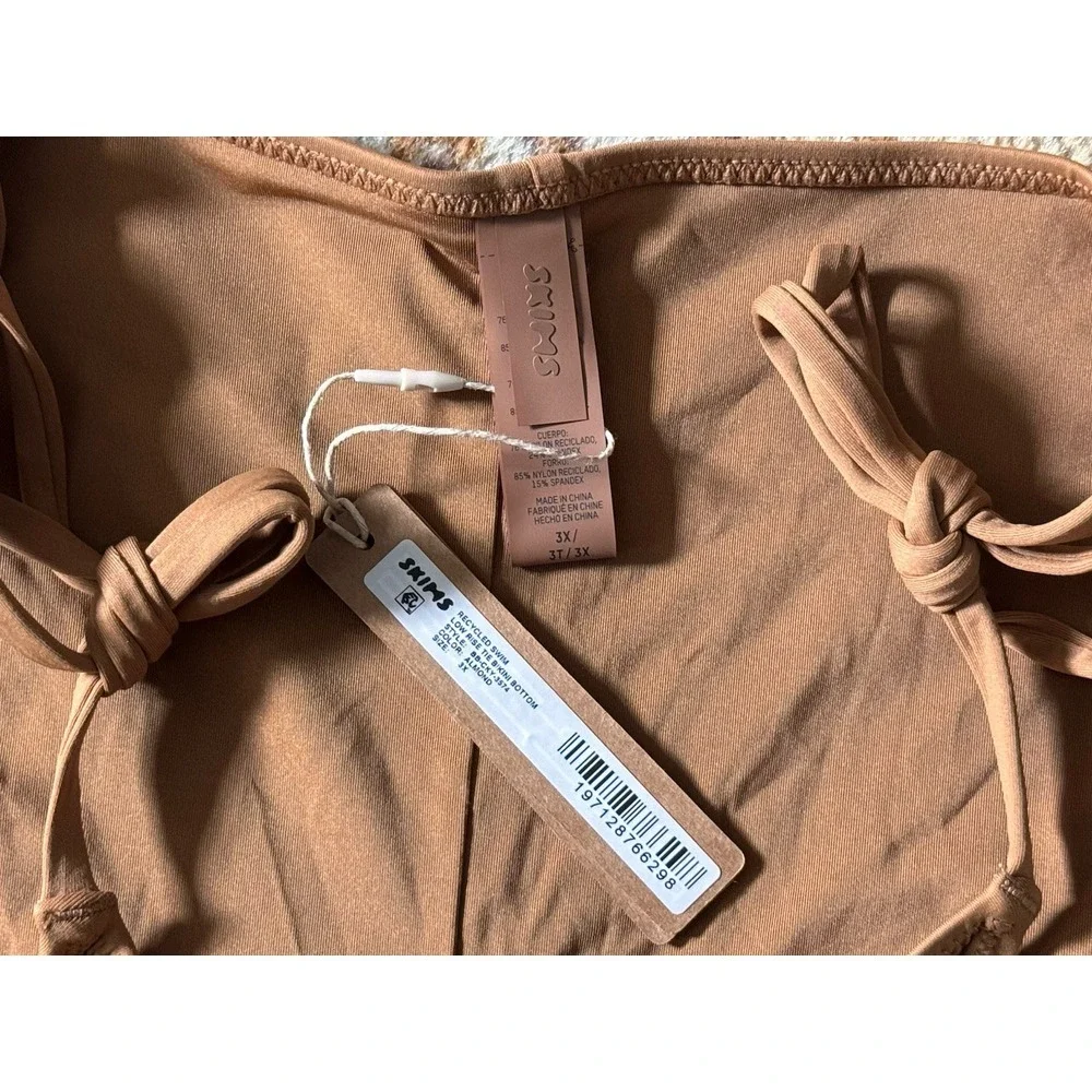 NWT SKIMS Recycled Swim Low Rise Tie Bikini Swimsuit Bottoms Almond Brown 3X New